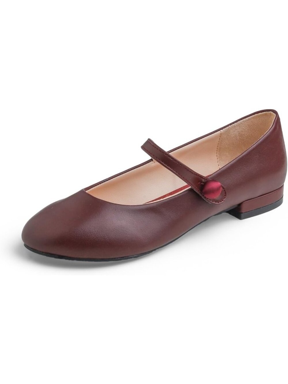 Women's Mary Jane Fashion Round Toe Buckle Slip On Flat Heel Ballet Burgundy